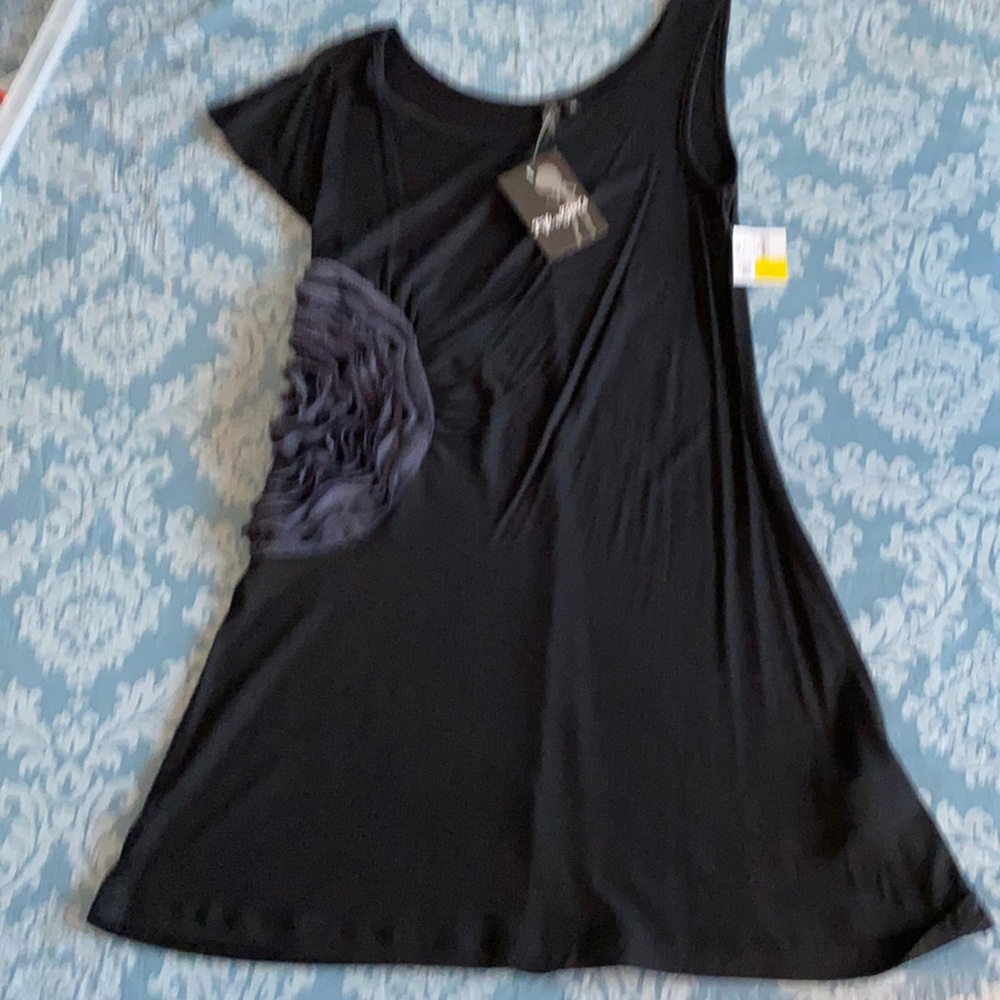 Tee shirt dress with ruffle scrunched side